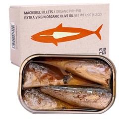 Spiced Mackerel Fillets in Organic EVOO and Piri-Piri Sauce  120g Tin | Filetes de Caballa en EVOO Ecoligico y Salsa Piri-Piri 120g