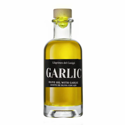 Garlic Infused Extra Virgin Olive Oil Llagrimes del Canigo 100ml Glass Bottle | Aceite de Olive V.E. Infusionado con Ajo Llagrimes del Canigo 100ml