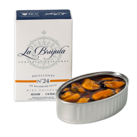 Galician Mussels in Pickled Sauce 12 -16 La brujula 110g | Mejillones Gallegos en Salsa Escabeche 12-16 La Brújula 110g