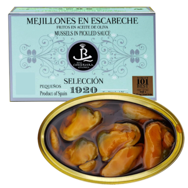 Mussels in Pickled Sauce Rias Gallegas 12/16pcs "Seleccion 1920" 115g | Mejillones en Escabeche Rias Gallegas 12/16pcs  "Seleccion 1920" 115g