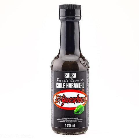 Black Hot Sauce Habanero El Yucateco 120ml Crystal Bottle | Salsa Picante Negra de Chili Habanero El Yucateco 120ml