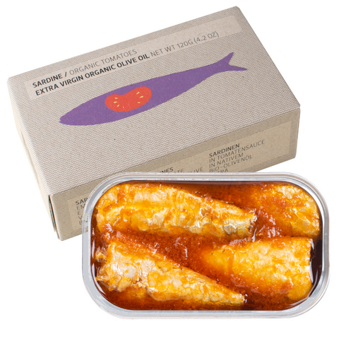 Sardines in Organic Tomato Sauce and EVOO JOSE Gourmet 120g Tin |  Sardines en Salasa de Tomate Ecologico Jose Gourmet 120g