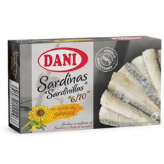 Small Sardines in Sunflower Oil Dani  6/10  90g Tin | Sardinillas en Aceite de Girasol Dani  6/10 Lata de 90g